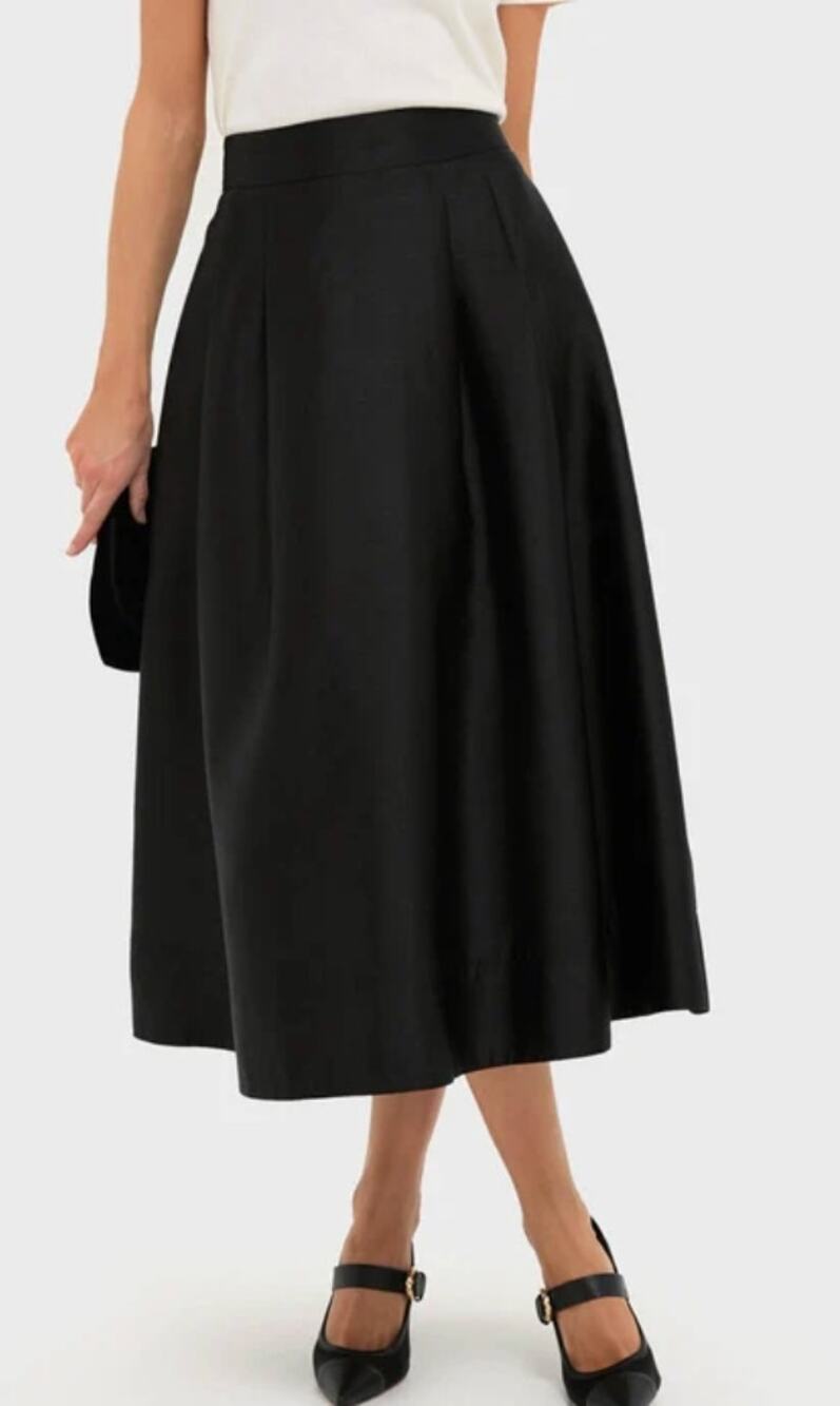 Tuckernuck Midi Dupioni Kendall High Waist Pleated Skirt Black Size Small NEW